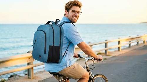CAFELE Laptop Backpack 17.3 Inch Computer Backpack Daypack Water-Repellent Laptop Bag with USB Charging Port for Business/School/Travel/Women/Men (Lake blue, 17.3 Inches) - color: Lake Blue