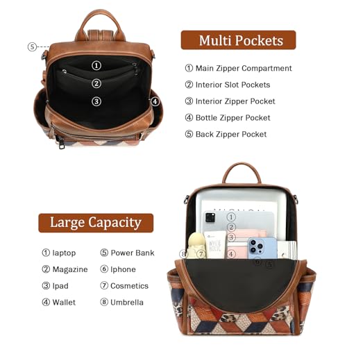 AGLOD Leather Backpack Purse for Women Designer Ladies Shoulder Bag Fashion Faux Work Travel Handbags - color: Color Pallet Brown