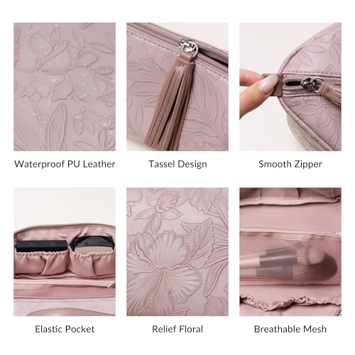 Cabbrix Travel Makeup Bag, Extra Large Capacity 3 Pcs Set Cosmetic Bag for Women, Waterproof PU Leather, Flat Open Portable Toiletry Bag for Skincare, Brushes & Travel Essentials (Purple) - color: Purple