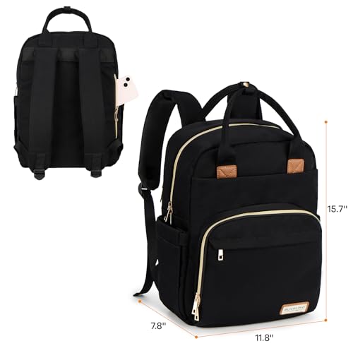 RUVALINO Diaper Bag Backpack, Multifunction Travel Pack Maternity Baby Changing Bags, Large Capacity, Waterproof, Deep Black, Polyester - color: Deep Black