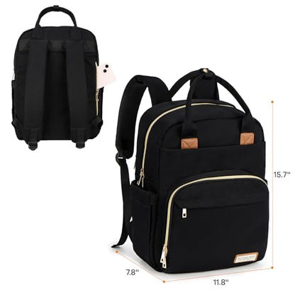 RUVALINO Diaper Bag Backpack, Multifunction Travel Pack Maternity Baby Changing Bags, Large Capacity, Waterproof, Deep Black, Polyester - color: Deep Black