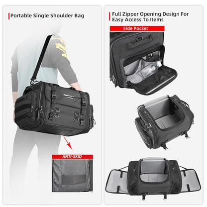 Rhinowalk Motorcycle Tail Bag, Expandable Motorcycle Travel Luggage Bags 80L, Waterproof All-Weather Trunk Rack Bag with Sissy Bar Straps & Helmet Rain Cover-Black - color: Black 60-80L