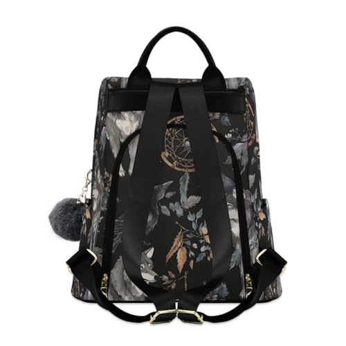 ALAZA Watercolor Black Raven and Wolf Boho Backpack Purse with Adjustable Straps - color: Multi 6