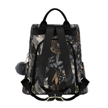 ALAZA Watercolor Black Raven and Wolf Boho Backpack Purse with Adjustable Straps - color: Multi 6