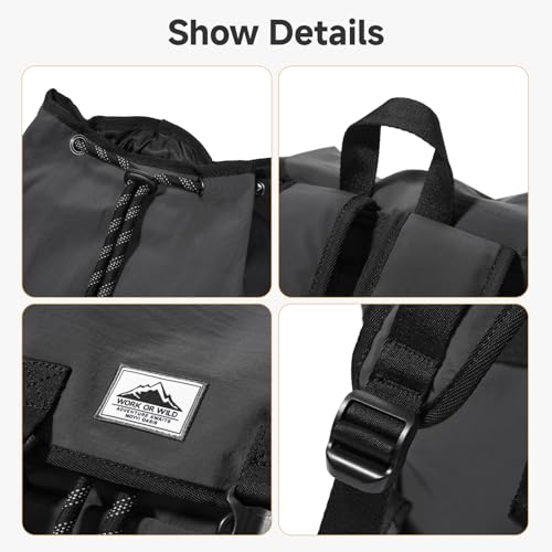 Waterproof Ultralight Nylon Rucksack, Flip Top Backpack with Drawstring Closure, 16in Laptop Slot, Ergonomic Daypack for Outdoor Hiking, Camping & Urban Daily Commute Unisex Versatile Pack for Travel - color: Up-grey