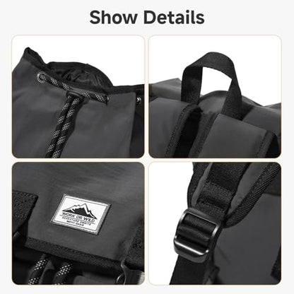 Waterproof Ultralight Nylon Rucksack, Flip Top Backpack with Drawstring Closure, 16in Laptop Slot, Ergonomic Daypack for Outdoor Hiking, Camping & Urban Daily Commute Unisex Versatile Pack for Travel - color: Up-grey