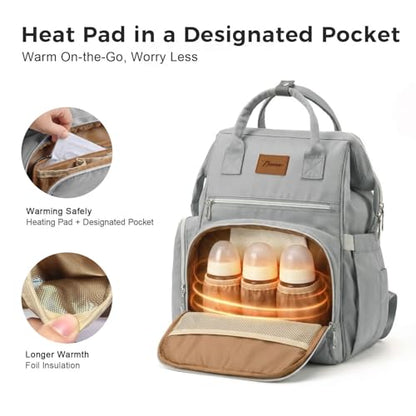 Diaper Bag Backpack, Large Capacity Baby Bag with Waterproof Changing Pad, Wet/Dry Pocket, Insulated Bottle Pockets, Stroller Straps and Luggage Sleeve, Unisex for Mom and Dad, 27L Grey - color: Grey, size: Large