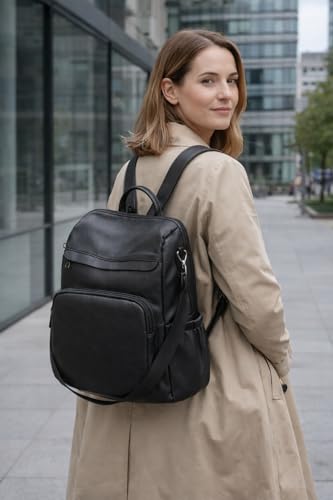 Anti-Theft Backpack Purse for Women, Convertible 3-in-1 Vegan Leather Backpack with Hidden Zipper, Adjustable Shoulder & Crossbody Bag for Travel and Daily Commute - color: A Black