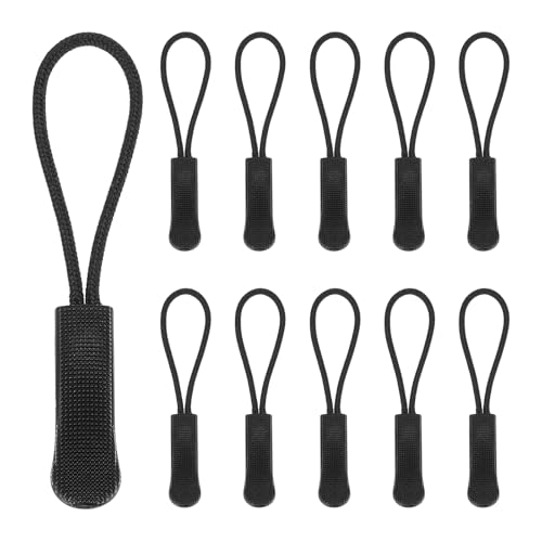 PATIKIL 2.6 Inch Zipper Pulls Replacement, 50 Pcs Nylon Cord Extension Zipper Pull Tab Tags for Handbag Backpacks Jackets Luggage Purses, Black - color: Black