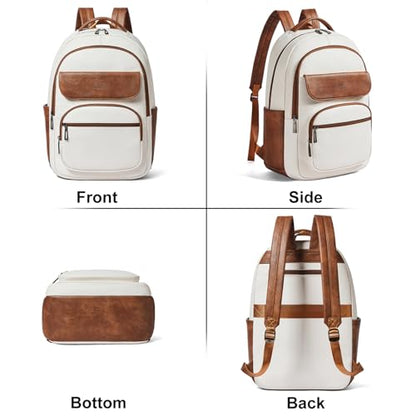 Leresas 37L Backpack Purse for Women Mens Teacher Bag Work Travel Back Pack Vegan Leather Laptop College Daypack Business Computer Book Bag Beige - color: Beige