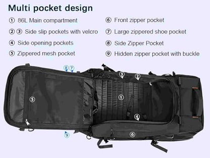 29" 86L Foldable Wheeled Duffle Bag, Waterproof Travel Rolling Backpack with Quilted Bottom, Black - color: Black