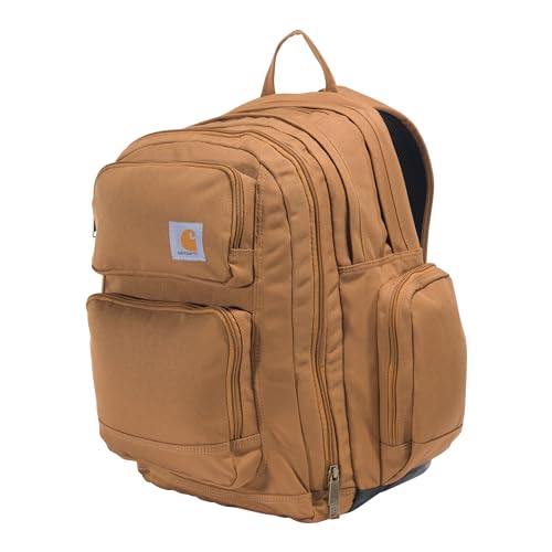 Carhartt 35L Triple-Compartment Backpack, Durable Pack with Laptop Sleeve and Duravax Abrasion Resistant Base, Carhartt Brown - color: Carhartt Brown
