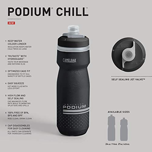 CamelBak Podium Chill Insulated Bike Squeeze Water Bottle, Cold Retention for Cycling, 24oz, White/Black - color: White/Black