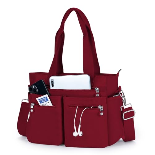 Tote Bag for Women Canvas Handbags for Woman Crossbody Bags with Multiple Pockets - color: Red