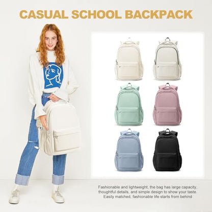 Lightweight School Backpack for Women Men, Laptop Travel Casual Daypack College Secondary School Bags Bookbag for Teenage Girls Boys, Beige - color: Beige