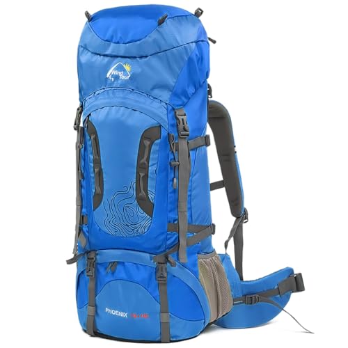 Wind Tour Outdoor 60L Ripstop Trekking Bag Sport Backpack with Rain Cover for Climbing Cycling(Blue | 70+10L) - color: Blue | 70+10l