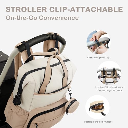 VONAL Diaper Bag Backpack, Lightweight Baby Diaper Bags, Travel Large Diaper Bag with Changing Station, Khiki Diaper Backpack for Boys Girls Newborn with Insulated Pockets, Stroller Straps - color: Khiki