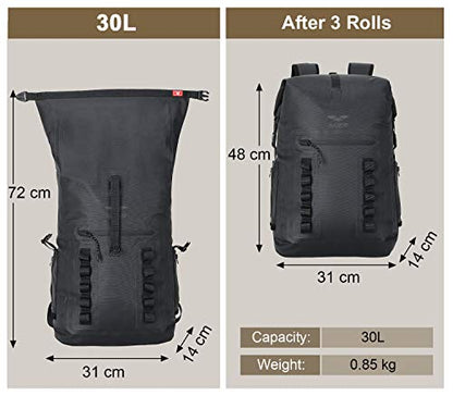 MIER Dry Bag Waterproof Backpack 30L Dry Sack Heavy Duty Roll-Top Closure for Kayaking, Beach, Boating, Swimming, Surfing - color: Black