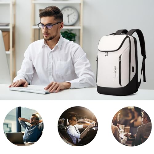 BANGE Business Smart Backpack Waterproof fit 15.6 Inch Laptop Backpack with USB Charging Port,Travel Durable Backpack - color: White