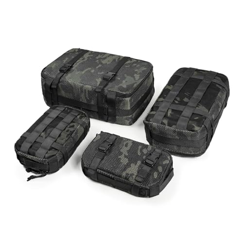4 Set Tactical Packing Cubes ，Compressible Mesh Duffle Storage Bag,Portable Edc Molle Pouch Organizer. - color: Multiblack