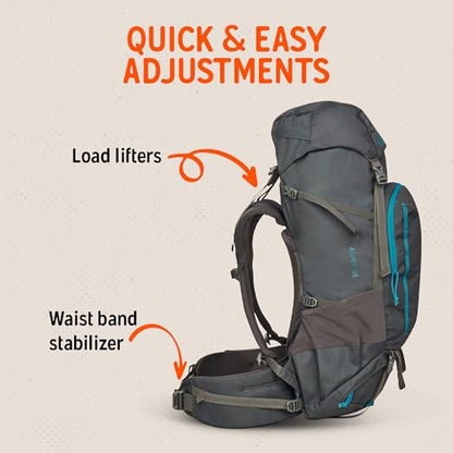 Kelty Asher Backpack, Daypack to Multi-Day Backpacking Capacity, Hiking, Lightweight Travel Pack, Internal Frame (55L Beluga) - color: Beluga/Stormy Blue, size: 55L