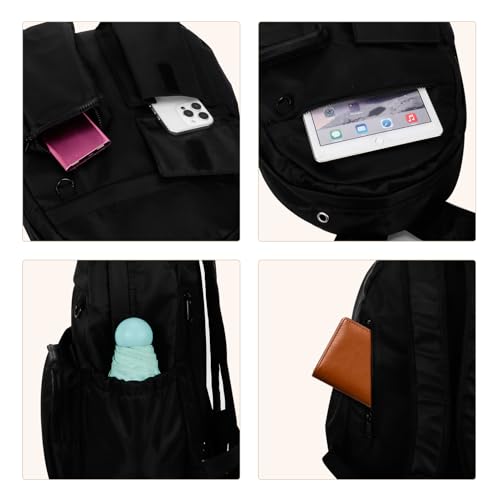 Women's Water-resistant Daypack Backpack, 15.6 Inch Laptop Compartment & Anti-Theft Pocket, Adjustable Padded Straps for Commuting, Travel, Work, College, Black - color: Black