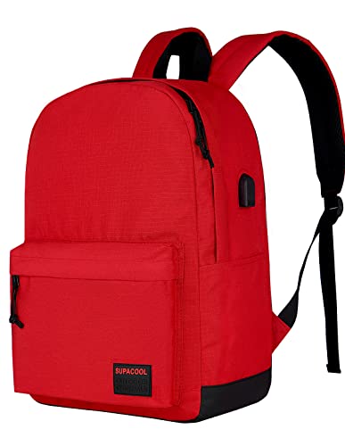 SUPACOOL Casual Laptop Backpack for Men and Women, Backpack for College, USB Charging Port, Lightweight Pack Back(Red) - color: Red, size: 20L