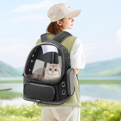 Cat Backpack Carrier for Cats and Small Dogs, Breathable Cat Bubble Backpack, Airline Approved Pet Travel Carrier for Hiking Camping Outdoor(Black) - color: Black