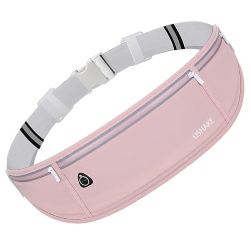 USHAKE Slim Running Belt, Workout Fanny Pack for Men Women,Exercise Waist Pack for Apple iPhone Holder, Runner Belt for Running Walking Cycling Camping Gym Light Pink - color: Light Pink