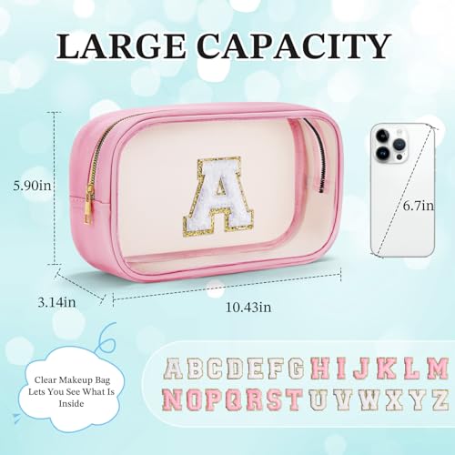 YOOLIFE Initial Birthday Gifts for Girls Kids Clear Makeup Bag Preppy Cosmetic Bags Organizer Travel Essentials Pink Gifts for Girls Teen Girlfriend Teacher Kids Birthday Gift Preppy Stuff M - color: Large-Pink, style: S
