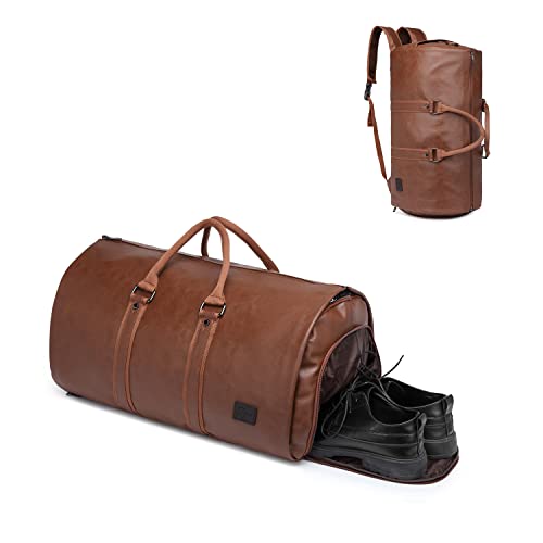 seyfocnia Convertible Travel Garment Bag,Carry on Garment Duffel Bag for Men Women - 2 in 1 Hanging Suitcase Suit Business Travel Bag - color: Brown-Backpack