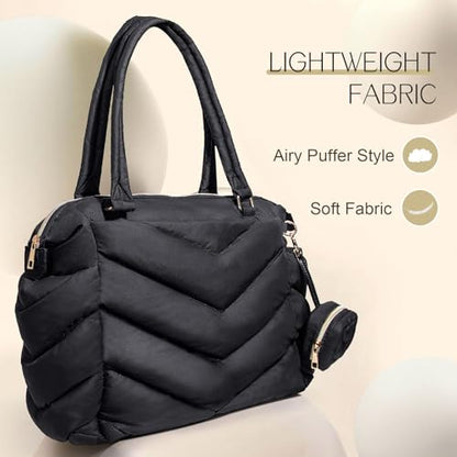 Diaper Bag Tote, Diaper Bag Backpack,Puffer Tote Bag with Pacifier Case, Lightweight Mommy for Hospital, Puffy with 10 Pockets, Convertible Baby for Travel, Black - color: Black