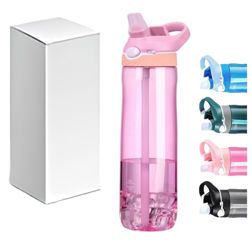 25oz Water Bottle with Straw, Clip, Handle & Marker, Tritan BPA-Free Sport Water Bottle for Women, Travel Clear Water Bottle for Outdoor & School (Pink) - color: Pink