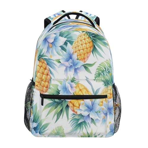 Backpacks for Men and Women Waterproof Laptop Bookbag with Chest Strap Gift Men & Women Sliced Pineapple and Flowers Watercolor - color: Multicolor12