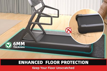 Treadmill Mat, 7'x3'/6'x3'/6'x2.5'/5.6'x2'/4'x2', 6mm Thick Exercise Equipment Gym Mat for Hardwood FloorCarpet, Compatible with Peloton Bike, Indoor Spin Bike, Elliptical - color: 72"x36"x6mm-black