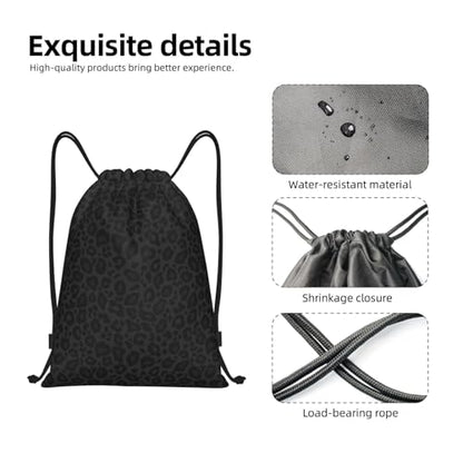 Gianlaima Black & Grey Leopard Drawstring Backpack & Gym Sack - Sport, Yoga, Dance & Travel Bag for Men & Women - color: Black25