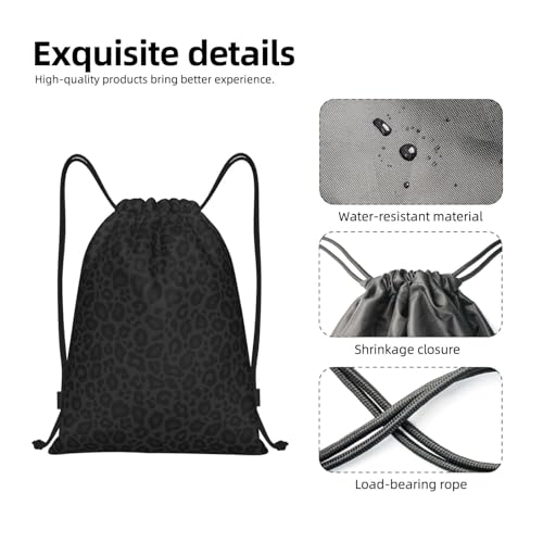 Gianlaima Black & Grey Leopard Drawstring Backpack & Gym Sack - Sport, Yoga, Dance & Travel Bag for Men & Women - color: Black25