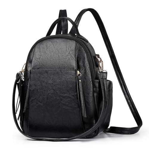 Small Backpack for Women Designer Leather Mini Backpack Purse Ladies Fashion Roomy Shoulder Handbag - color: Black