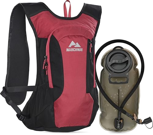 MARCHWAY Lightweight Hydration Backpack with Vest Style Straps & 2.5L TPU Water Bladder, Versatile Sleek Multi-Pocket Pack for Hiking, Cycling, Running, Backpacking, Travel - color: Red