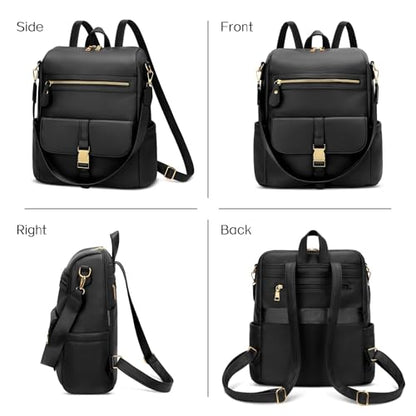 KKXIU Backpack Purse for Women - Multi-pocket Leather backpack for Travel, Work & School with Anti-Theft Lock Pocket, Luggage Strap & Water Bottle Pockets - 13x14x5.2 Inch, 1.67lb (Black) - color: Black
