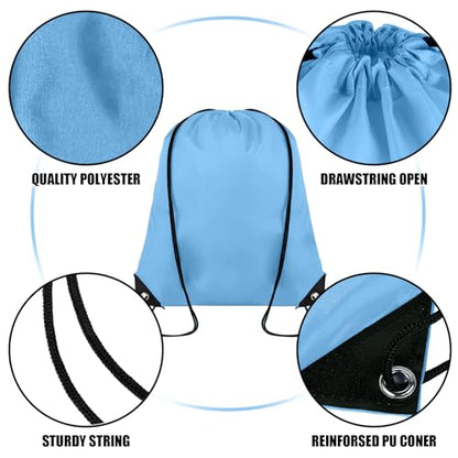 Grneric 100 Pieces Drawstring Backpack Bulk Cinch Sackpack Ployster Drawstring Bags for Gym Party Trip(Sky Blue) - color: Sky Blue