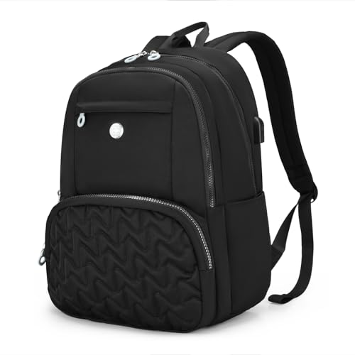 Swissdigital Design Women's Laptop Backpack, 15.6 Inch Slim Commuter Bag with RFID Protection & USB-C Charging Port - Lightweight 20L College Bookbag for Travel & Work, Black (SD1711-01) - color: Black
