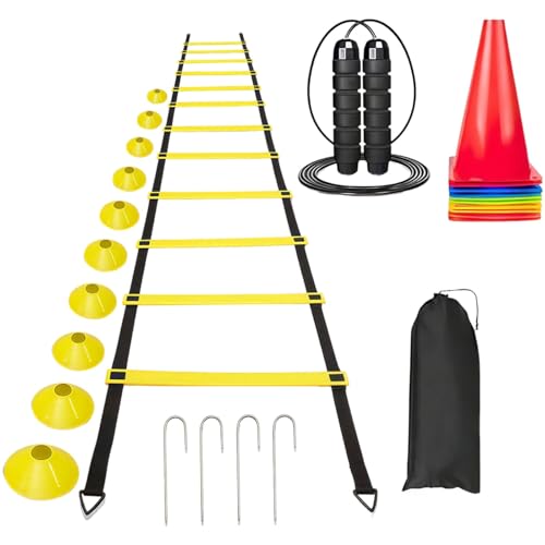 Ladder Agility 6 Meters (19.7 Feet) 12 Rung, Set Training with Bag Carry & Cones Soccer 10, Equipment Training Soccer, Drills Agility, Speed, and Coordination