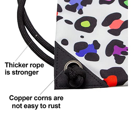 HOLYLUCK Drawstring Backpack Bag Sport Gym Sackpack - color: Colorful White Leopard