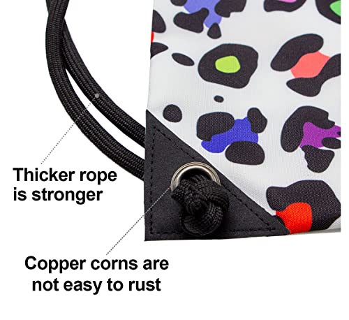 HOLYLUCK Drawstring Backpack Bag Sport Gym Sackpack - color: Colorful White Leopard
