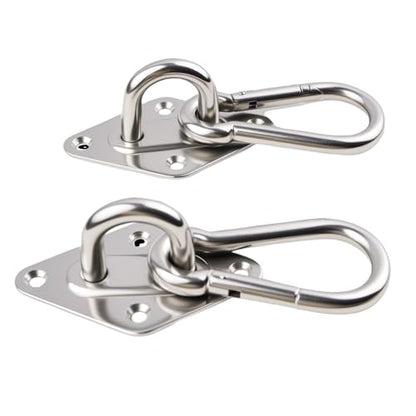 2Pack M10 Hammock Hanging Kit, Heavy Duty Stainless Steel Pad Eye Hooks with Snap Hook, for Porch Swing Punching Bag Ceiling Wall Mount, 1000Lbs Capacity Indoor Outdoor Hardware with Screws Anchors