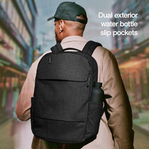 Incase Crosstown Backpack – 20L Everyday Laptop Backpack for Work, Travel – 16" Faux Fur MacBook Sleeve, External Front Pocket, Water Bottle Pockets, Travel Pass Through - Black - color: Black