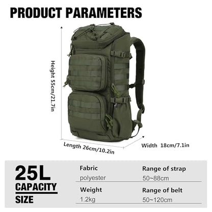 Mardingtop Tactical Backpacks Molle Hiking daypacks for Motorcycle Camping Hiking Military Traveling,25L Backpack - color: Army Green