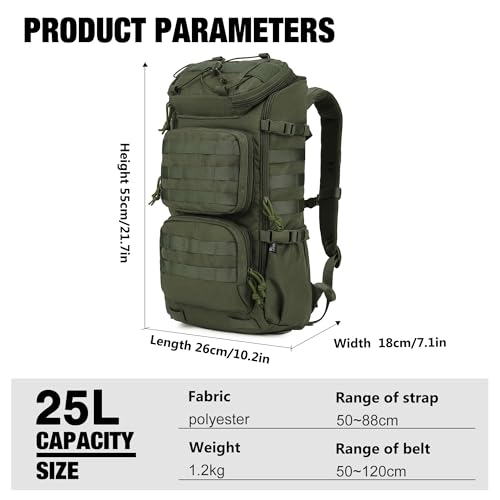 Mardingtop Tactical Backpacks Molle Hiking daypacks for Motorcycle Camping Hiking Military Traveling,25L Backpack - color: Army Green