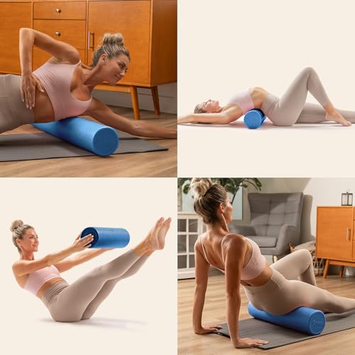 Sunny Health & Fitness High-Density Foam Roller 12" to 36", for Stretching & Muscle Recovery – Black, Blue, Pink - color: Blue, size: 12-Inch